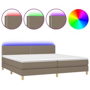 Pat cu arcuri vidaXL, saltea si LED, 200x200 cm, textil, Taupe
