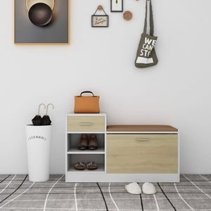 Banca pantofar,  VIDAXL, lemn prelucrat, 94.5 x 31 x 57 cm, alb/stejar sonoma