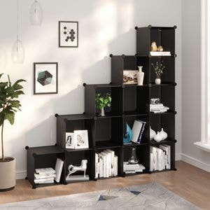 Organizator cub de depozitare, VIDAXL, PP, 15 cuburi, 155 x 32 x 153.5 cm, negru
