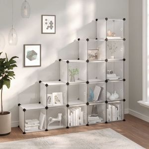 Organizator cub de depozitare cu usi, VIDAXL, PP, 15 cuburi, 155 x 32 x 153.5 cm, transparent
