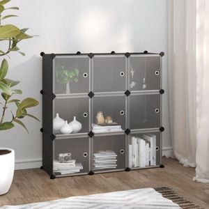 Organizator cub de depozitare cu usi, VIDAXL, PP, 9 cuburi, negru