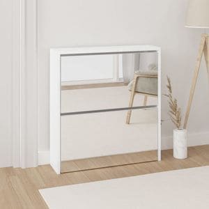 Pantofar cu oglinda, VIDAXL, 2 niveluri, 63x17x67 cm, alb extralucios