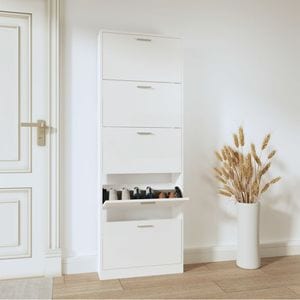 Pantofar, VIDAXL, lemn compozit, 59x17x169 cm, alb extralucios