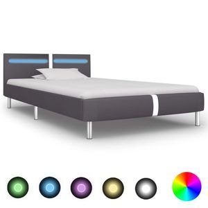 Cadru de pat cu LED vidaXL, 90 x 200 cm, piele artificiala, Gri