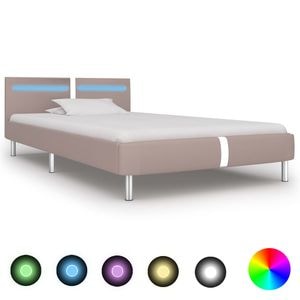 Cadru pat cu LED vidaXL, 90x200 cm, piele artificiala, Bej