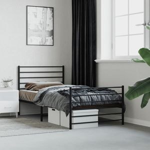 Cadru pat metalic cu tablii de cap/picioare vidaXL, 90x190 cm, metal, Negru