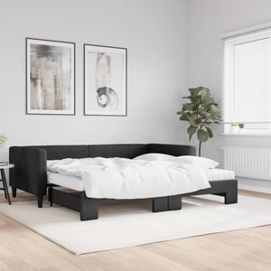 Pat de zi cu extensie si saltele vidaXL, 100 x 200 cm, textil, Negru
