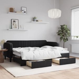Pat de zi cu extensie si sertare vidaXL, 80x200 cm, catifea, Negru
