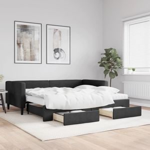 Pat de zi cu extensie si sertare vidaXL, 90x200 cm, textil, Negru