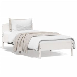 Cadru de pat cu tablie vidaXL, 100 x 200 cm, lemn masiv pin, Alb