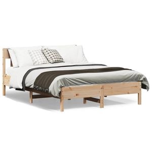 Cadru de pat cu tablie vidaXL, 140x190 cm, lemn masiv pin, Maro