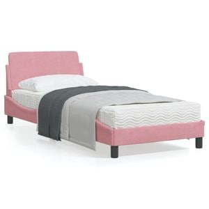 Cadru de pat cu tablie vidaXL, 90x190 cm, catifea, Roz