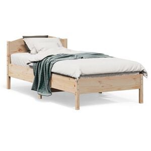 Cadru de pat cu tablie vidaXL, 90x190 cm, lemn masiv pin, Maro