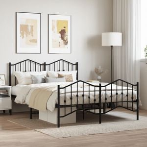 Cadru pat metalic cu tablie de cap/picioare vidaXL, 140x200 cm, metal, Negru