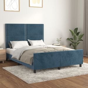 Cadru de pat cu tablie vidaXL, 140x190 cm, catifea, Albastru