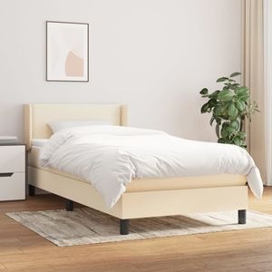 Pat box spring cu saltea vidaXL, 100 x 200 cm, textil, Crem