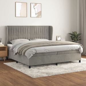 Pat box spring cu saltea vidaXL, 200x200 cm, catifea, Gri