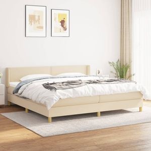 Pat box spring cu saltea vidaXL, 200x200 cm, textil, Crem