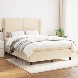 Pat continental cu saltea vidaXL, 140x200 cm, material textil, Crem
