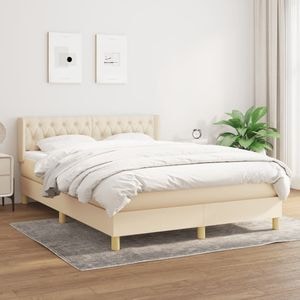 Pat continental cu saltea vidaXL, 140x200 cm, material textil, Crem
