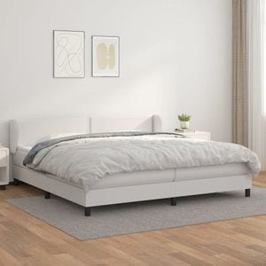 Pat cu arcuri cu saltea vidaXL, 200x200 cm, piele ecologica, Alb