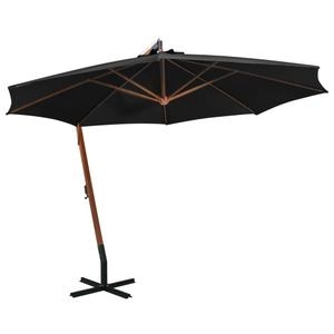 Umbrela suspendata vidaXL cu stalp, negru, 3,5x2,9 m, lemn masiv brad