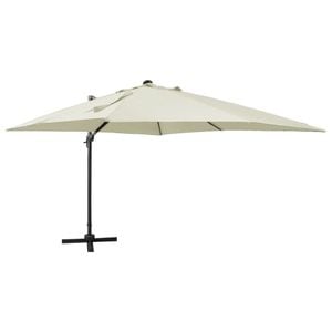 Umbrela suspendata vidaXL cu stalp si LED-uri, nisipiu, 300 cm