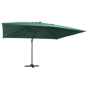 Umbrela suspendata vidaXL cu LED si stalp aluminiu verde 400x300 cm