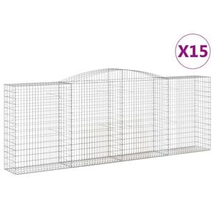 Cosuri gabion arcuite 15 buc, VIDAXL, 400x50x140/160 cm, Metal, Argintiu