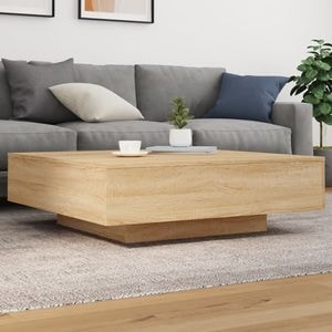 Masa cafea cu lumini LED, VIDAXL, Lemn, 100x100x31 cm, Maro