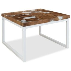 Masa cafea din tec si rasina, VIDAXL, Lemn, 60x60x40 cm, Alb