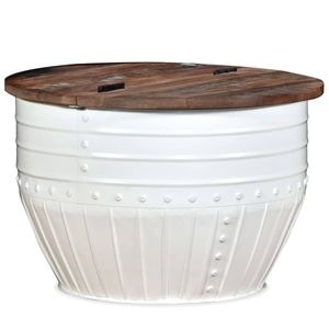Masa cafea in forma de butoi alb lemn masiv reciclat, VIDAXL, Lemn, 60x40 cm, Alb