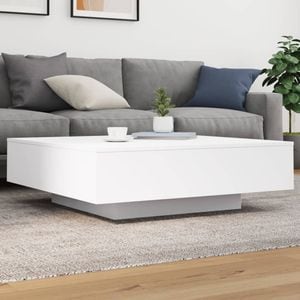 Masa cafea cu lumini LED, VIDAXL, Lemn, 100x100x31 cm, Alb