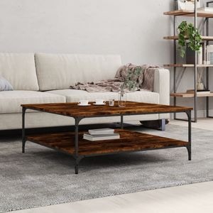 Masa cafea stejar fumuriu 100x100x40 cm din lemn prelucrat, VIDAXL, Lemn, 100x100x40 cm, Maro