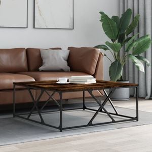 Masa cafea stejar fumuriu 100x100x40 cm din lemn prelucrat, VIDAXL, Lemn, 100x100x40 cm, Maro