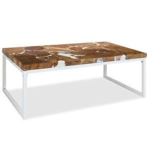 Masa cafea din tec si rasina, VIDAXL, Lemn, 110x60x40 cm, Alb
