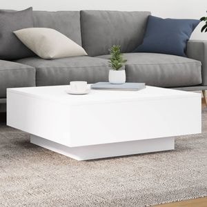 Masa cafea cu lumini LED, VIDAXL, Lemn, 80x80x31 cm, Alb