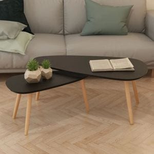 Set 2 mese cafea, VIDAXL, lemn masiv de pin, 100 x 50 x 40 cm, 70 x 34.5 x 35 cm, negru
