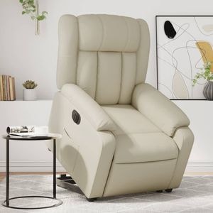 Fotoliu rabatabil electric cu ridicare, VIDAXL, 78x149x77 cm, Piele ecologica, Crem