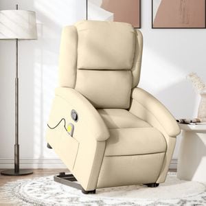 Fotoliu masaj rabatabil cu ridicare, VIDAXL, 71x144.5x82 cm, Textil, Crem