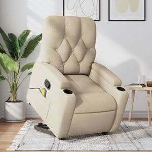 Fotoliu masaj rabatabil cu ridicare, VIDAXL, 74x142x75 cm, Textil, Crem