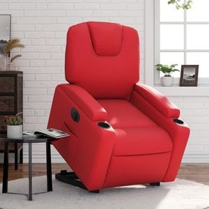 Fotoliu rabatabil electric cu ridicare, VIDAXL, 74x144x78.5 cm, Piele ecologica, Rosu