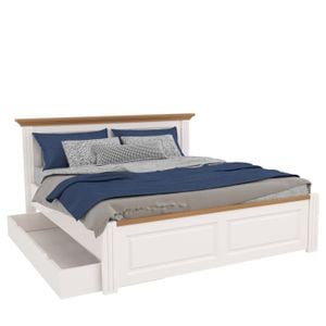 Pat Select 2 cu sertar, lemn masiv, alb/natur, 180 x 200 cm