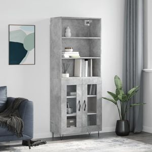 Dulap inalt, vidaXL, gri beton, 69,5x34x180, lemn compozit