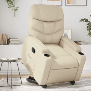 Fotoliu rabatabil cu ridicare, VIDAXL, 74x89x100 cm, Piele ecologica, Crem