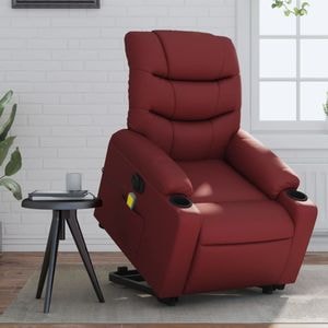 Fotoliu electric masaj rabatabil cu ridicare, VIDAXL, 75.5x93x99.5 cm, Piele ecologica, Rosu