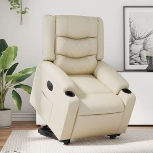 Fotoliu rabatabil electric cu ridicare, VIDAXL, 77x93x99 cm, Piele ecologica, Crem