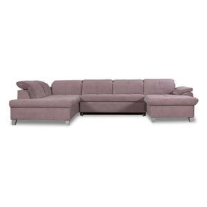 Coltar U Extensibil Sevilia Lux, Stanga, 6 Locuri, Tetiere Reglabile, Roz, 347 Cm