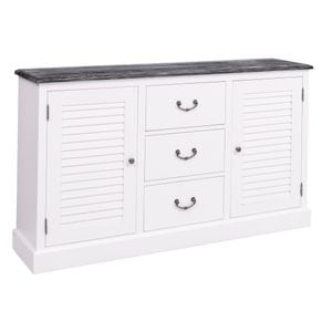 Bufet cu 2 usi si 3 sertare, Colectia Shutter, culoare top albastru inchis P072, culoare corp alb P004, dublu color, 100% lemn masiv