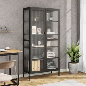 Dulap inalt, vidaXL, negru, 85x40x180 cm, sticla si otel